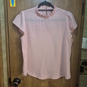Women's Peach Ruffle Neck Cap Sleeve Top.  Box 36